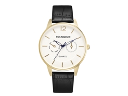 Relógio casual e elegante em couro PU para homens e mulheres, mostrador redondo, movimento de quartzo (dourado masculino)