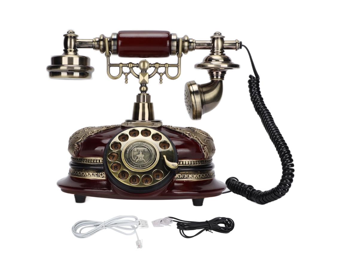 Telefone fixo europeu clássico, rotativo, imitando madeira bronze EOOCOO