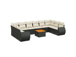 Conjunto de 11 Sofás de Jardim com Almofadões Vime Pe Preto MAISON EXCLUSIVE
