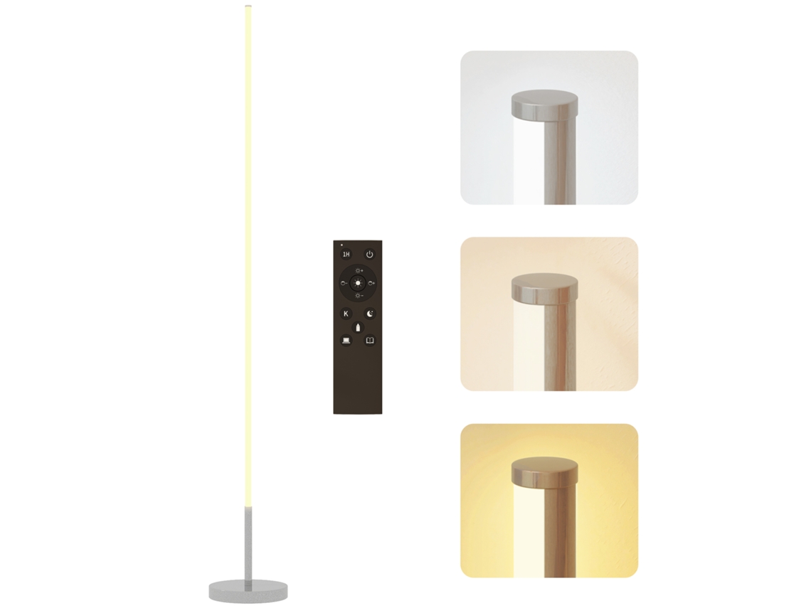 Candeeiro Led, Candeeiro De Pé De Sala Com Intensidade Variável, Controle Remoto, Interruptor A Pé, Ø20x150cm, Prateado