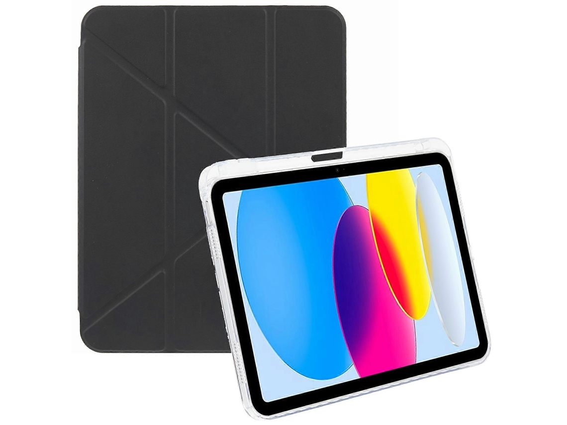 Capa de origami para iPad 10.9 (2022) com suporte de couro PU transparente e capa Hengrongshen (2025) preta