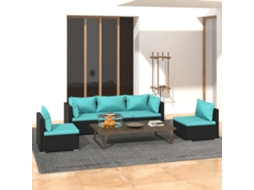 Vidaxl 5 Pcs Conjunto Lounge De Jardim C/ Almofadões Vime Pe Preto