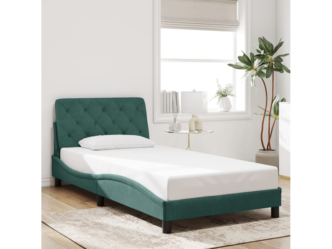 Estrutura De Cama Sem Colchão 100x200 Cm Veludo Verde-escuro