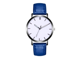 Relógio de pulso masculino em liga metálica azul royal com mostrador redondo e movimento de quartzo analógico.
