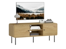 Móvel para TV CHEZMOI até 55 polegadas com 2 portas, 2 compartimentos abertos, pés de aço (120x40x50cm) Carvalho