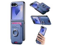 Capa Para Celular Samsung Galaxy Z Flip5 5g Com Fecho Magnético, Compartimento Para Cartão Em Tecido Sarjado E Parte Traseira Em Formato De Anel.