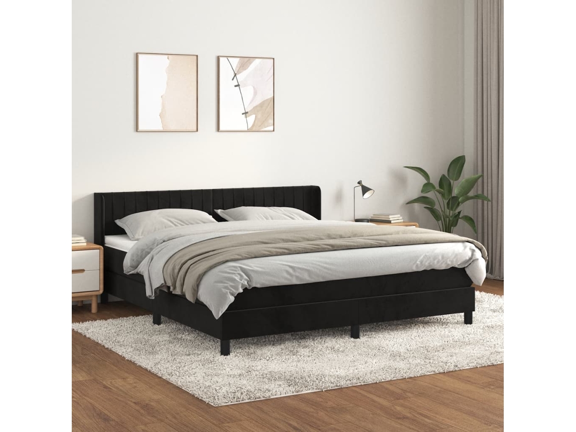 Vidaxl Cama Com Molas/colchão 160x200 Cm Veludo Preto