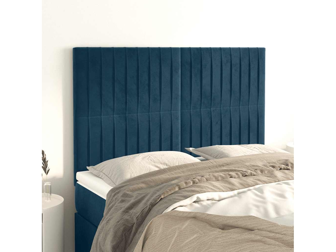 Vidaxl Cabeceira Azul Escuro 144x5x118/128 Cm Veludo