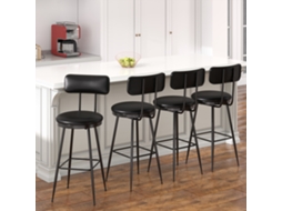 Conjunto de 4 Cadeiras de Bar Altas Simurq, Couro Pu Preto e Estrutura Metálica, 85,5 Cm, Ergonómicas, para Cozinha e Ilha S/MARCA