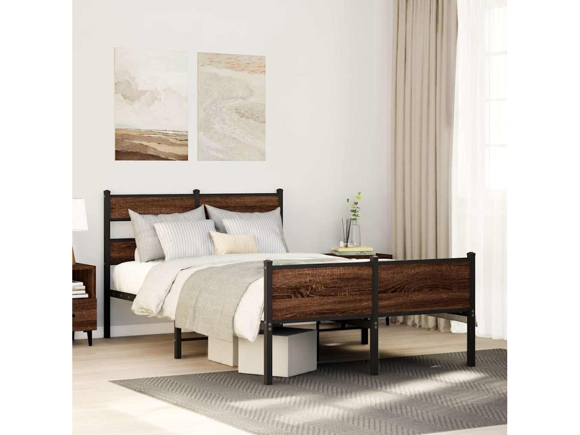 Vidaxl Estrutura Cama S/ Colchão Derivados Madeira Carvalho Castanho