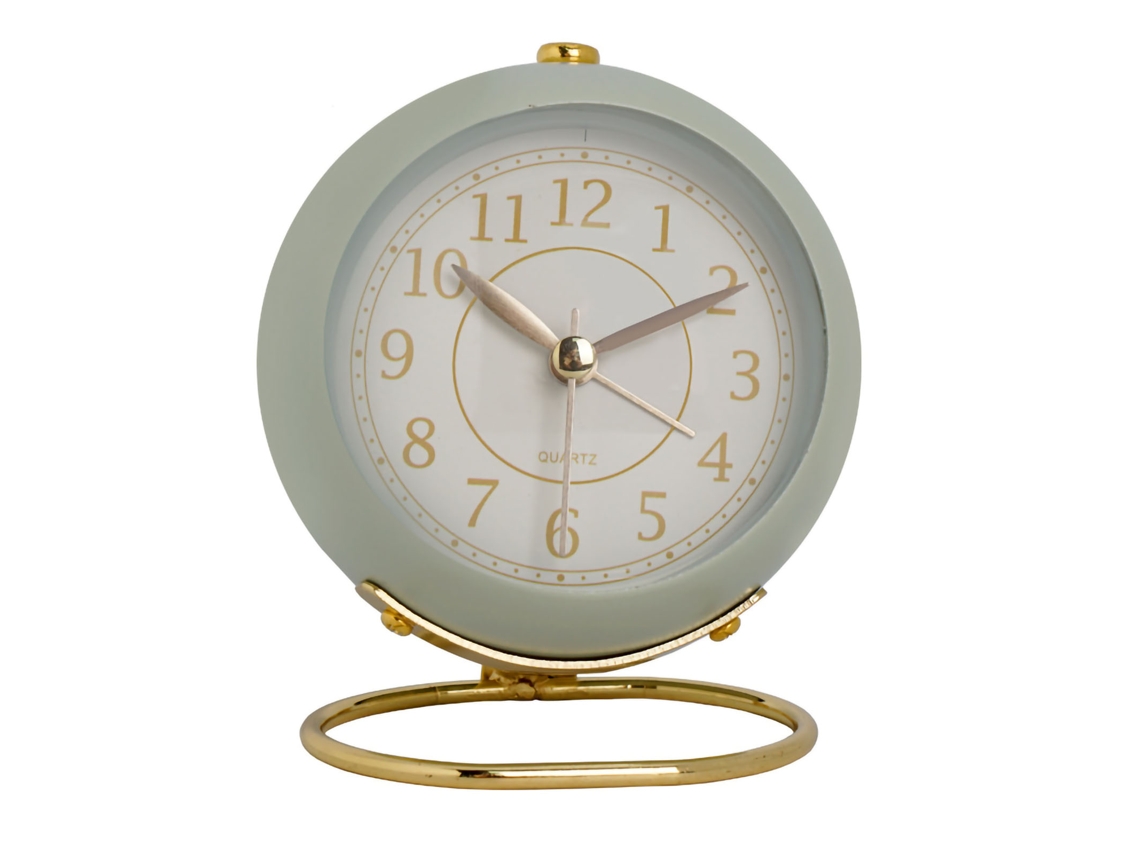 Omni-reloj De Metal Estilo Europeo Silencioso Niños Alarma Cuarzo Verde Claro Para Sala Dormitorio
