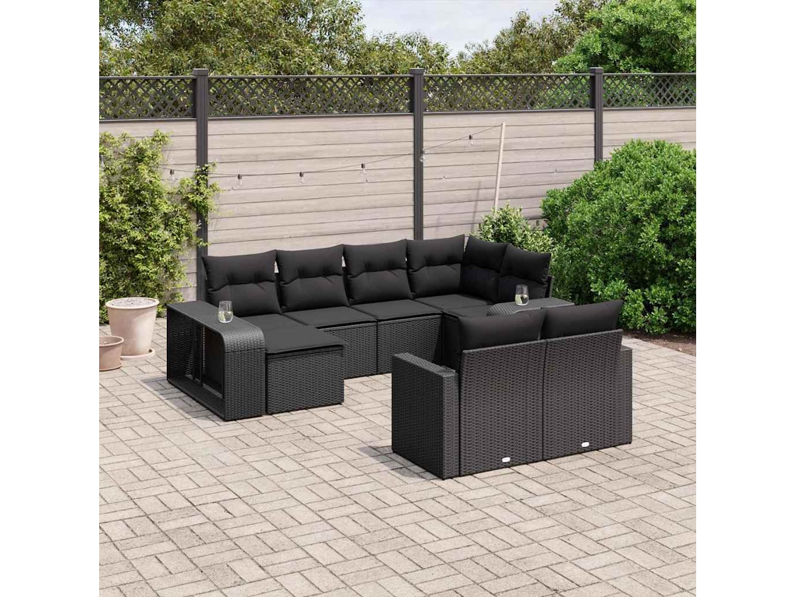 Vidaxl 10 Pcs Conjunto Sofás De Jardim C/ Almofadões Vime Pe Preto