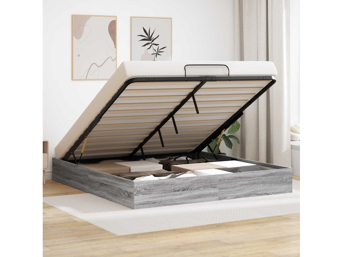 Vidaxl Estrutura De Cama Ottoman Sonoma Cinza 203 X 160 X 25 Cm