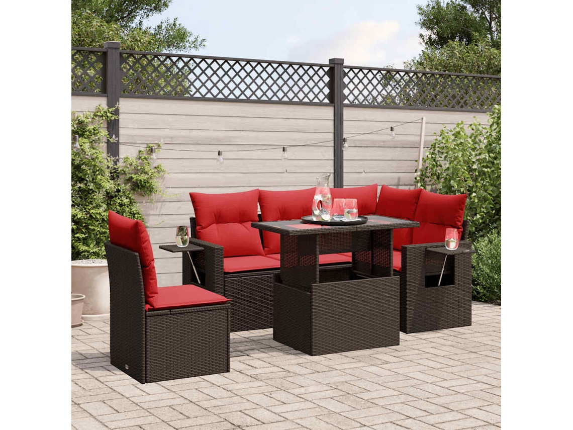 Vidaxl Conjunto De Sofá De Jardim Com 6 Peças E Almofadas Em Rattan Sintético Marrom