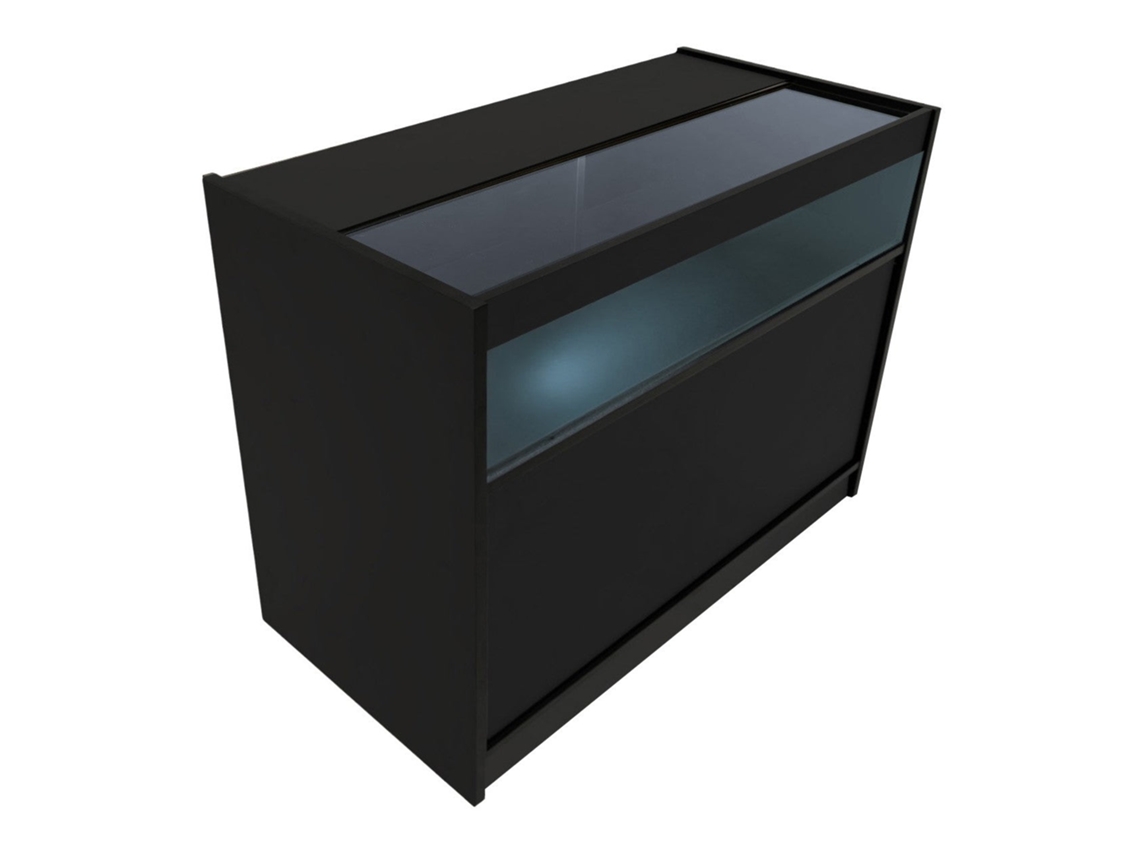 Balcão Comercial LED B1200 MonsterShop MDF Preto, Vidro Temperado, 120x60x90 cm, 3 Prateleiras