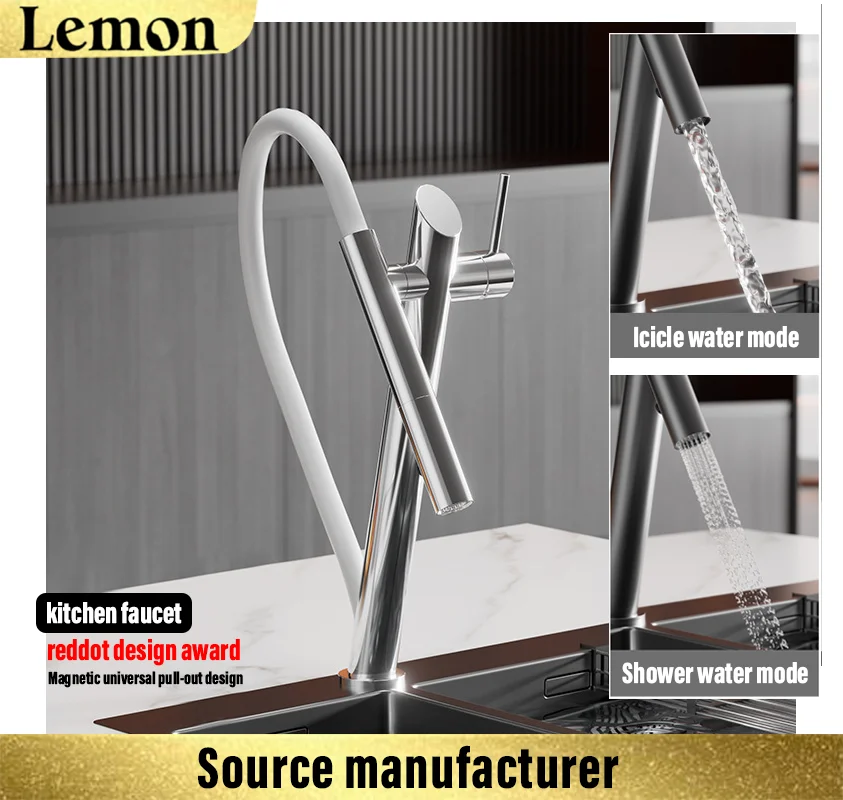 Torneira De Cozinha Extensível (branco Cromado), Com Controle Duplo E Design Magnético.