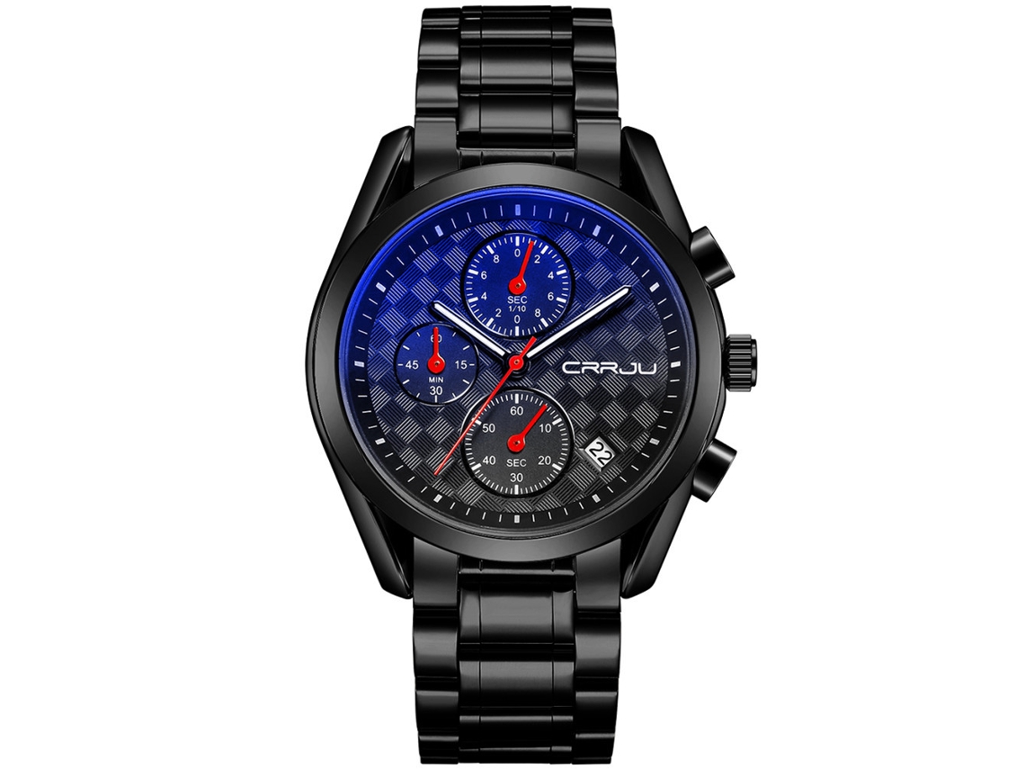 Reloj Deportivo Hombre Crrju Analógico Multifunción Impermeable De Muñeca Negro