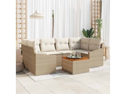 Vidaxl Conjunto De Sofá De Jardim 7 Unid. Bege E Creme Vime Pe