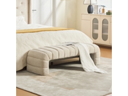 Sofá Moderno Sem Braços Em Chenile Com Almofadas Caneladas, Chaise-longue E Banco Para Sala, Quarto, Hall, Bege