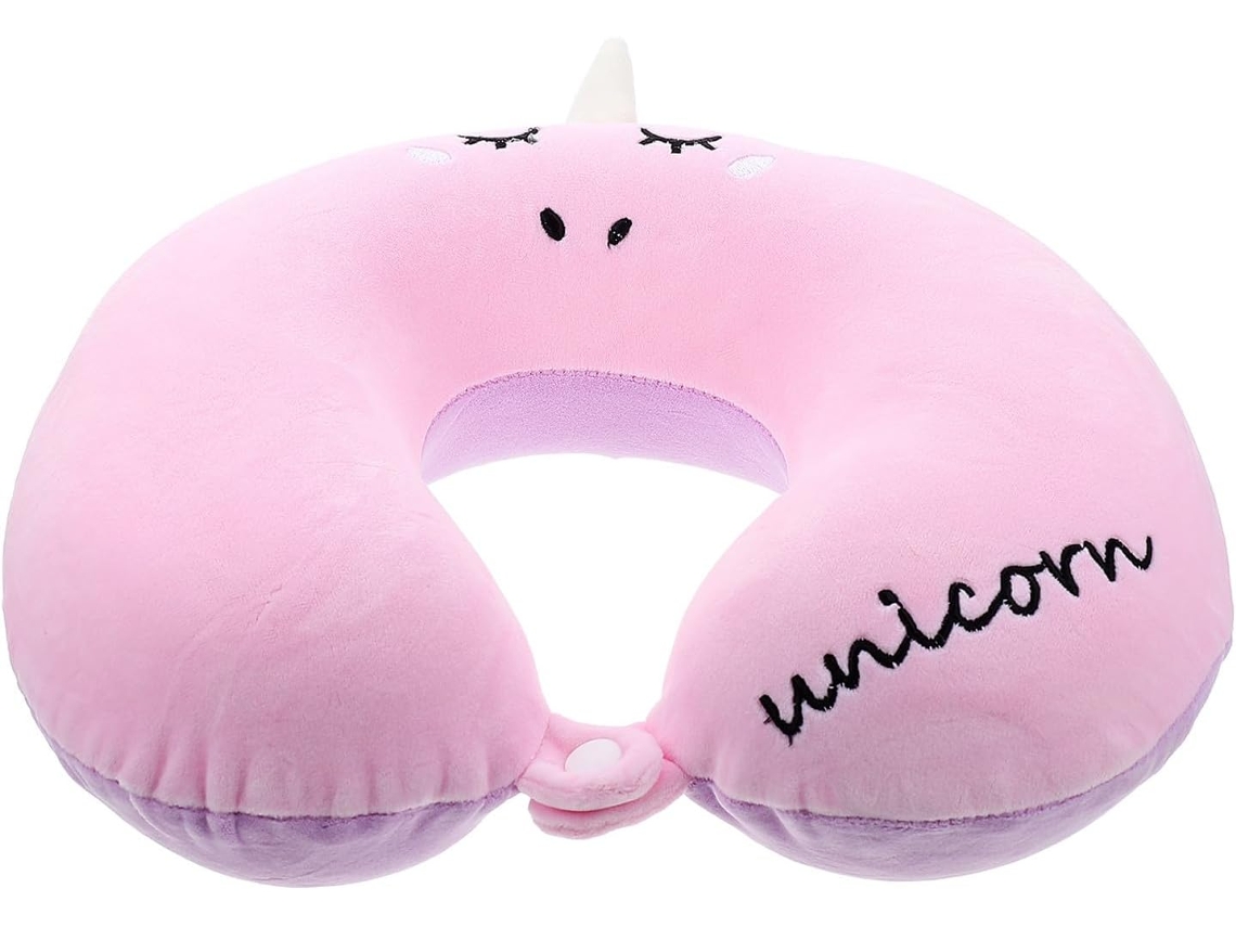 Travesseiro Cervical Rosa Em Formato De U, Feito De Algodão E Poliéster