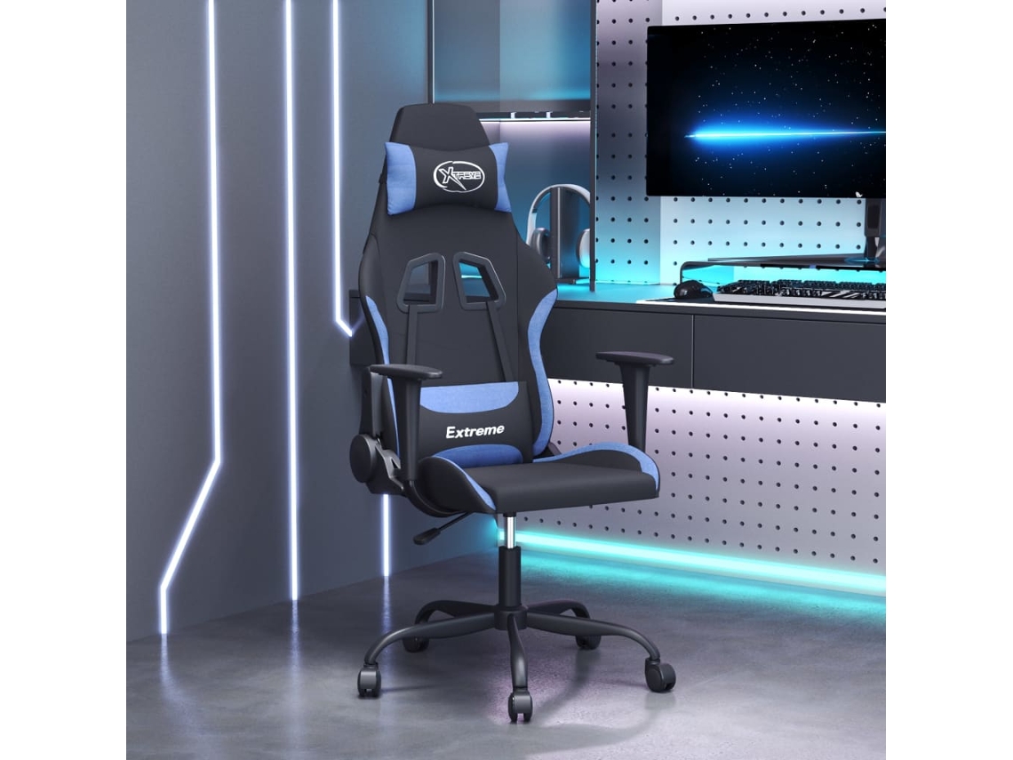 Vidaxl Cadeira Gaming De Massagens Tecido Preto E Azul