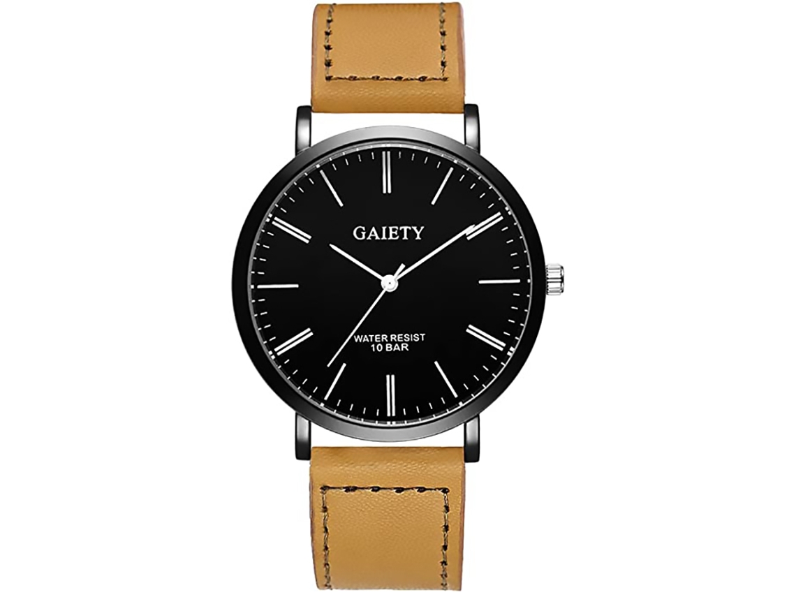 Reloj De Pulsera Para Hombre Analógico De Cuarzo Con Correa De Cuero Pu Dial Grande Beige