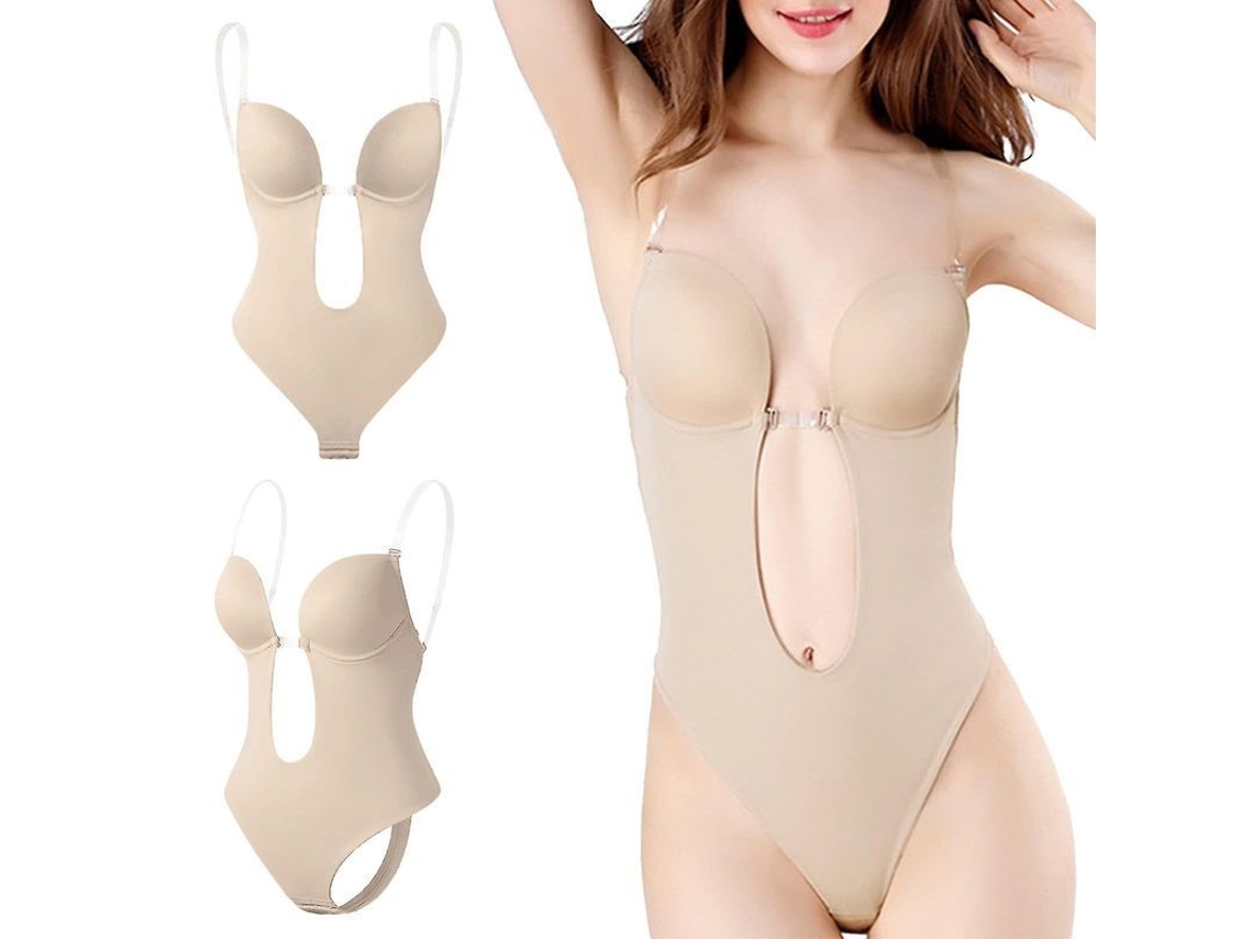Body Shaper Sem Costas e Sem Alças com Apoio Ao Peito, Design Invisível e Confortável para Festas e Casamentos Bege