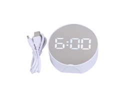 Relógio digital espelhado Baok com alarme, visor LED redondo grande, fácil de ler, portátil para escritório, quarto e viagens.
