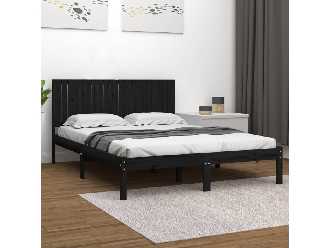 Estrutura De Cama 200x200 Cm Pinho Maciço Preto