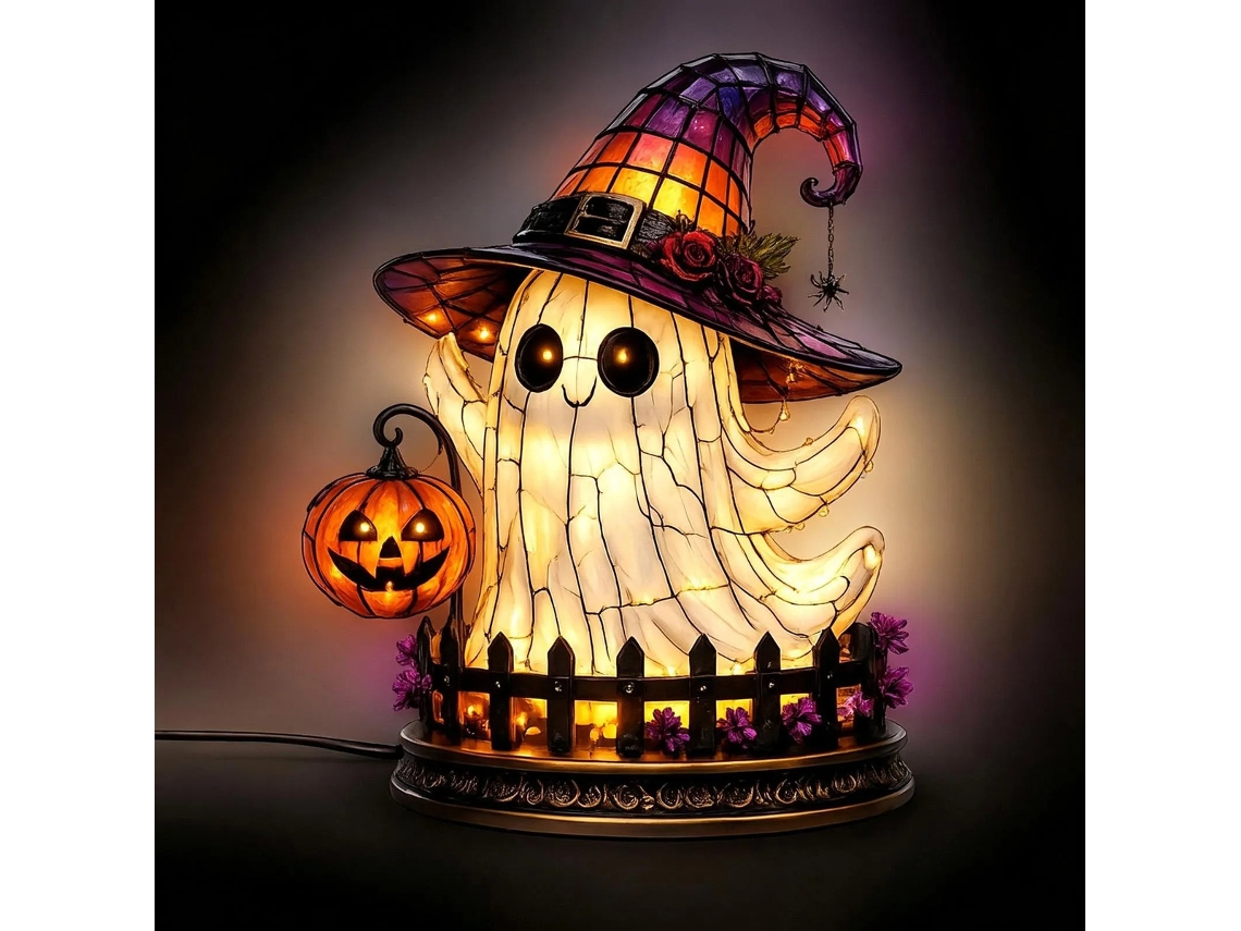 Luzes de Halloween, chapéus de bruxa, lanternas em forma de leque