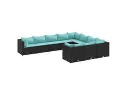Conjunto de 10 Sofás de Jardim com Almofadões Vime Pe Preto MAISON EXCLUSIVE