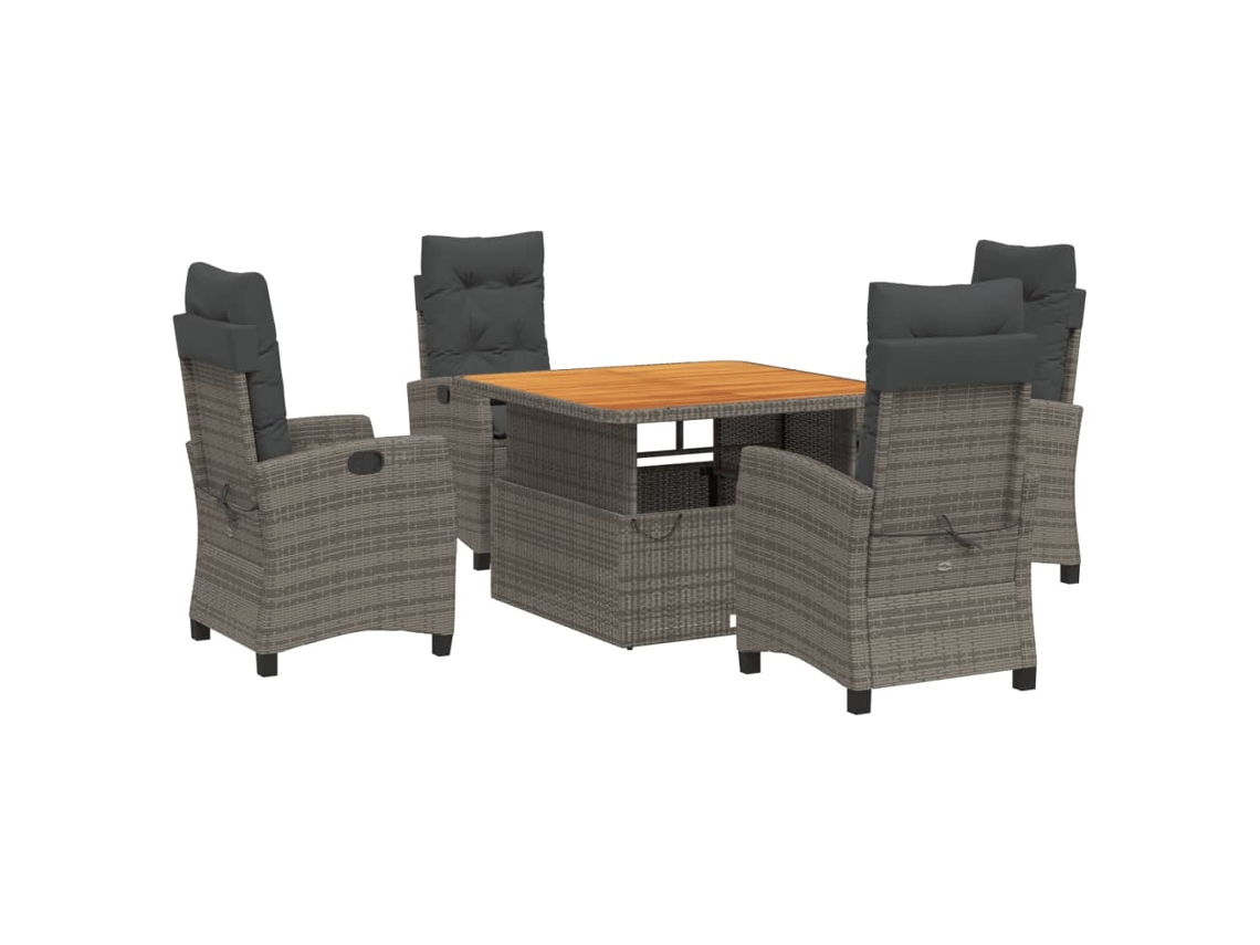Conjunto de 5 Jantar para Jardim com Almofadões Vime Pe Cinza MAISON EXCLUSIVE