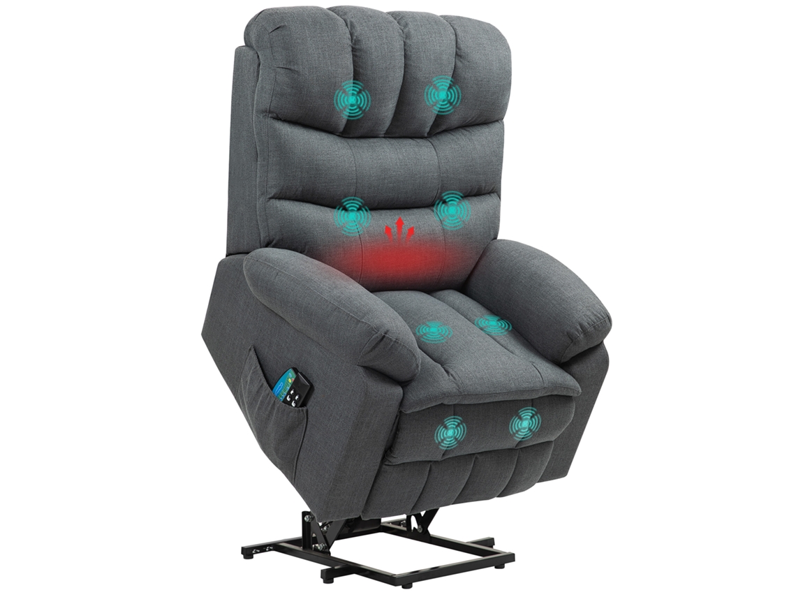 Sofá de Massagem Cs, Chaise Longue, Controle, Tecido Linho, Cinza