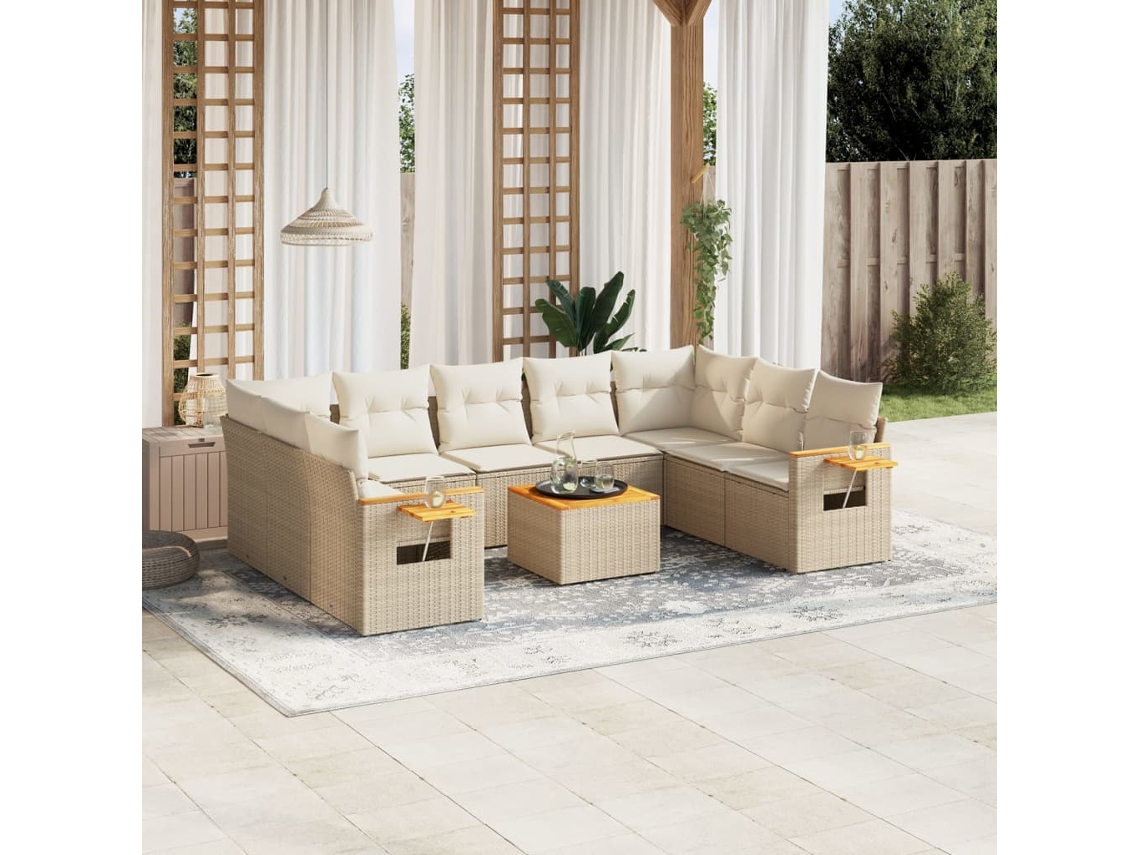 Vidaxl 10 Pcs Conjunto De Sofás P/ Jardim Com Almofadões Vime Pe Bege