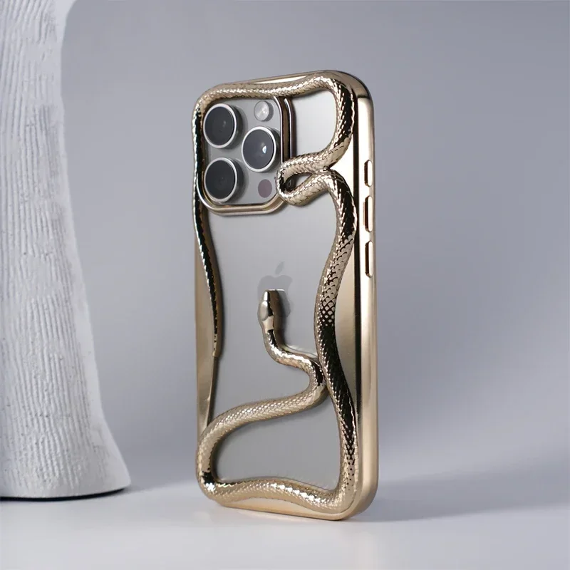 (dourado, Iphone 15) Capa Para Celular Com Dissipação De Calor Vazada Em Padrão De Cobra 3d, Capa Protetora À Prova De Choque
