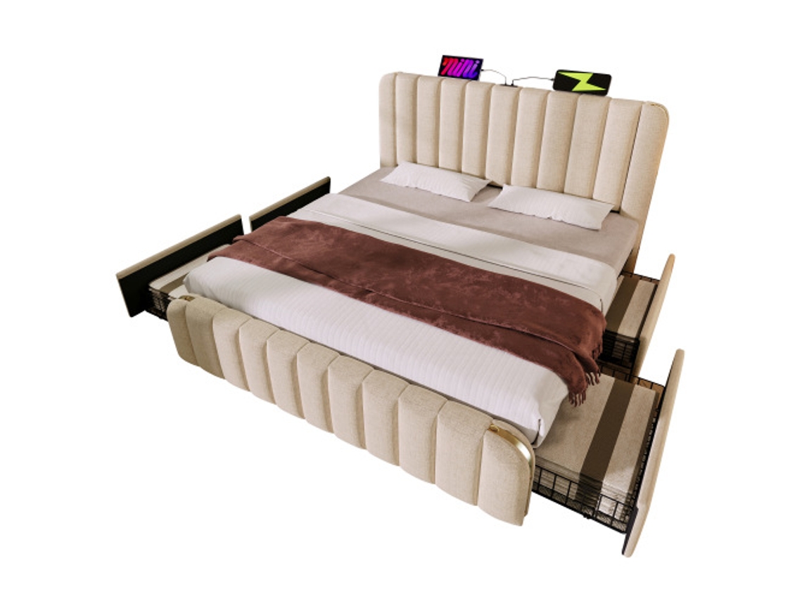 Cama Estofada com Cabeceira Dupla, Usb, 140x200cm, Capacidade 181kg DELCOND