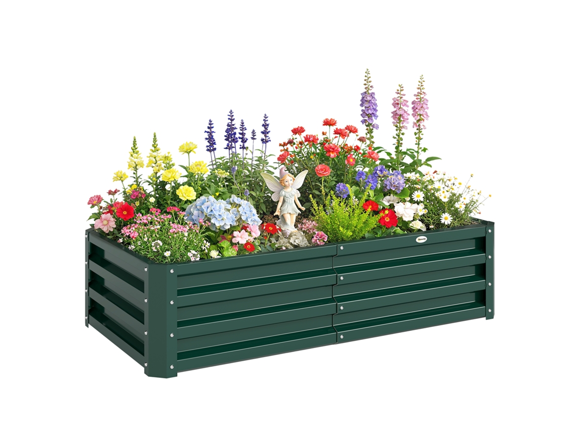 Vaso Resistente Elevado. Ao Clima. Chão Aberto. Aço Galvanizado. 120 Cm X 60 Cm X 30,5 Cm. Verde