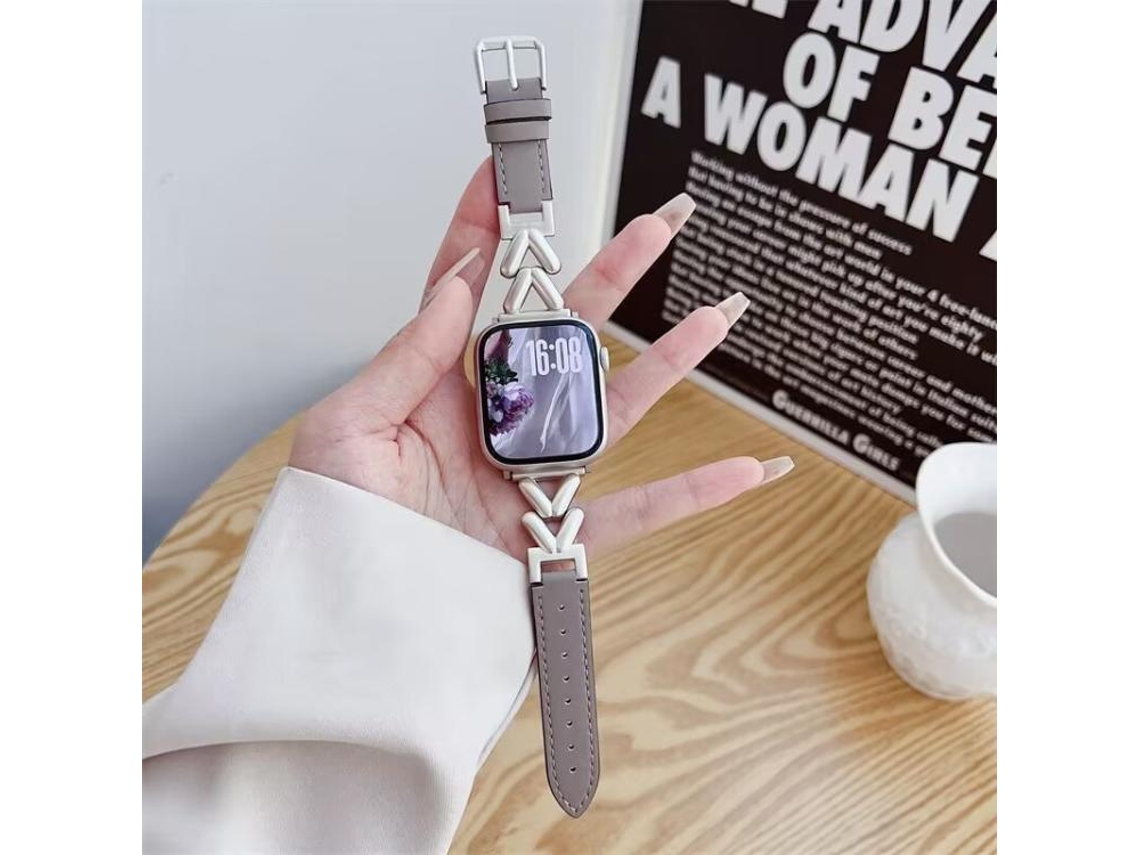 Bracelete para Apple Watch 46/49/45/44mm Híbrida Couro e Metal, Formato V Starlight XIAOMOYU