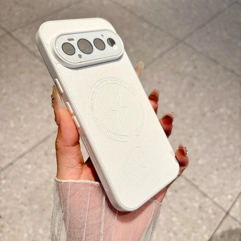 Capa Para Celular (google Pixel 9a Branca), Textura De Couro, Compatível Com Carregamento Sem Fio Magnético, Ultrafina.