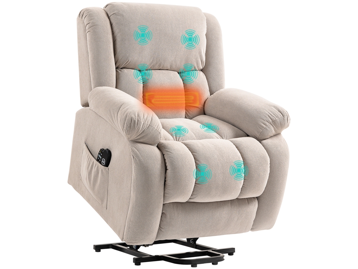 Poltrona Elétrica Reclinável com Massagem e Aquecimento, Apoio para os Pés, Encosto Reclinável, Controle Remoto e Bolso Lateral. CHEZMOI