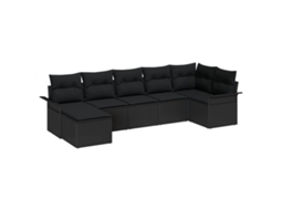 Conjunto 7 Conjunto De Sofá De Jardim Vidaxl Preto Vime Pe (297 X 132.5 X 85 Cm)