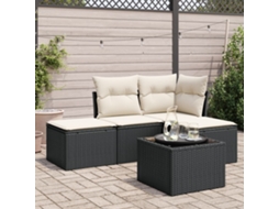 Vidaxl 5 Pcs Conjunto Sofás De Jardim Com Almofadões Vime Pe Preto