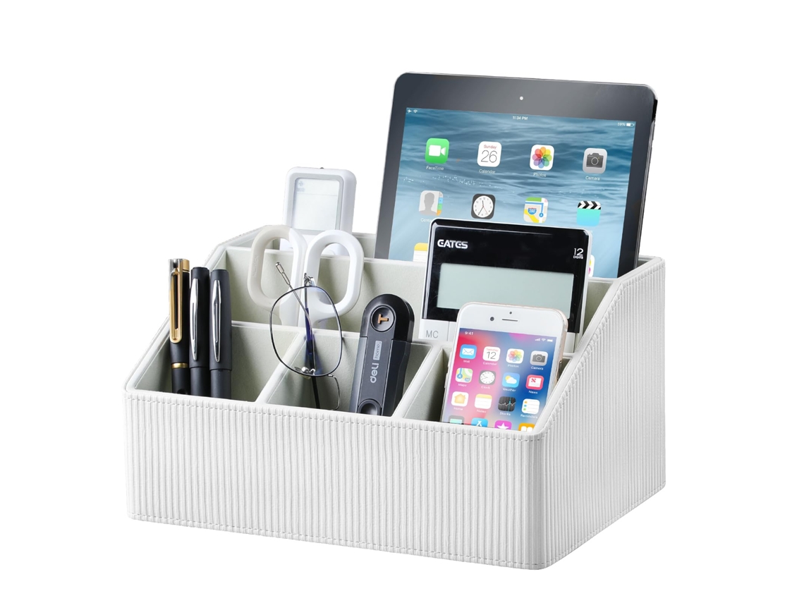 Organizador de Mesa em Couro Pu, Caixa de Armazenamento Multifuncional com 5 Compartimentos, Porta, Objetos para Canetas, Lápis BRILVIBERA