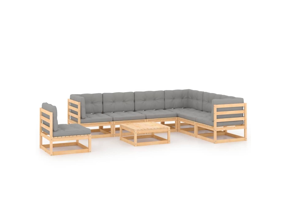 Pcs Conjunto Lounge De Jardim C/ Almofadões Pinho Maciço Dkd Home Decor