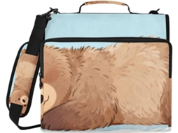 Pasta com 3 argolas e estampa Urso Marrom, bolsos extras, bolsa impermeável com zíper, mochila escolar, bolsa