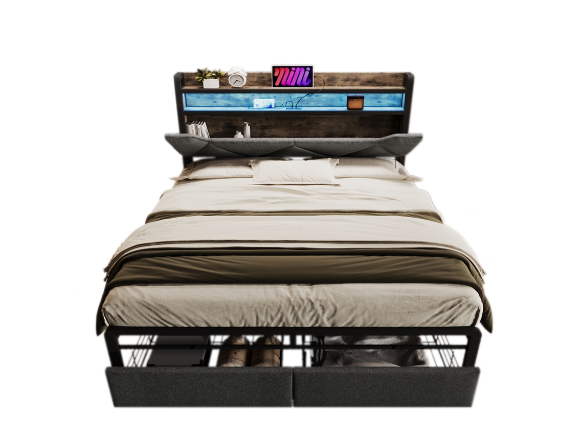 Cama Alta 140x200 com Prateleiras e Escrivaninha PAPRIKA