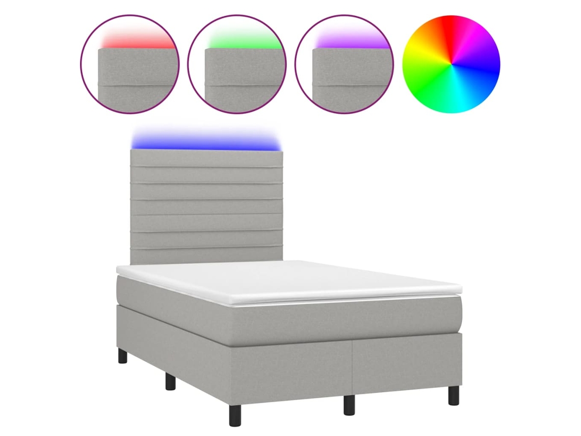 Cama Box Spring com Colchão e Led 120x190 cm Tecido Cinza Claro MAISON EXCLUSIVE
