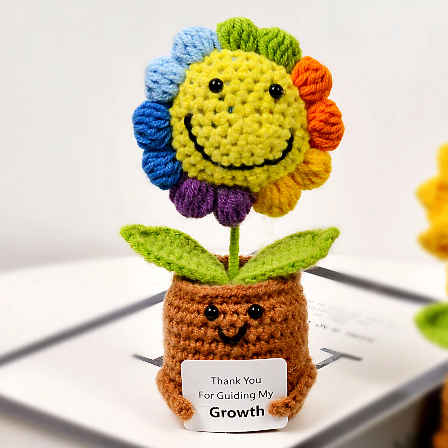 (amarelo) Vaso De Girassol Feito À Mão Em Crochê, Decoração De Bonsai De Girassol, O Presente Perfeito.