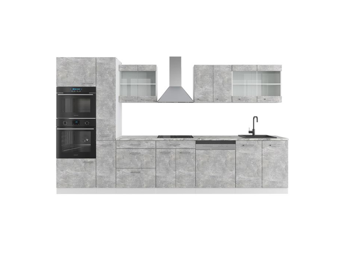 Cozinha R-Line, 350 cm com armário alto, sem bancada, Concreto/branco, Vicco