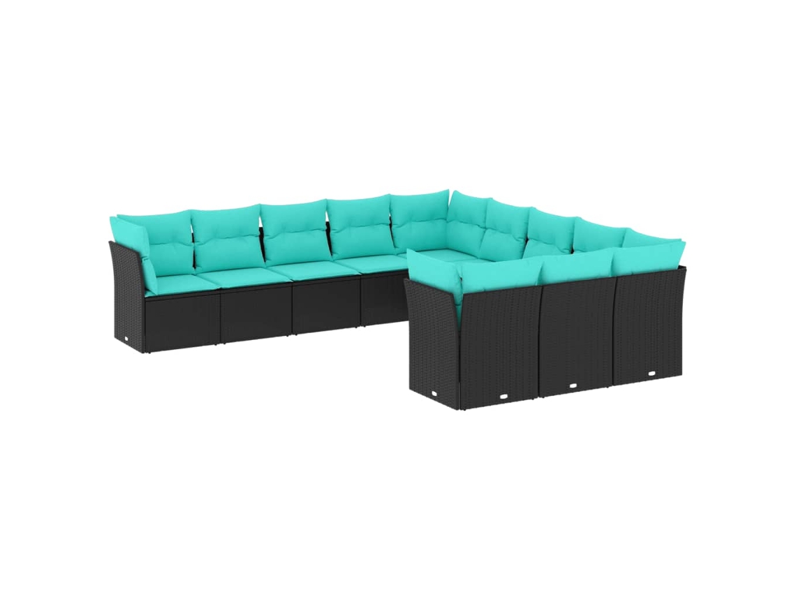 Conjunto de Sofá de Jardim, 11 Peças, Almofadas, Rattan Preto MAISON EXCLUSIVE